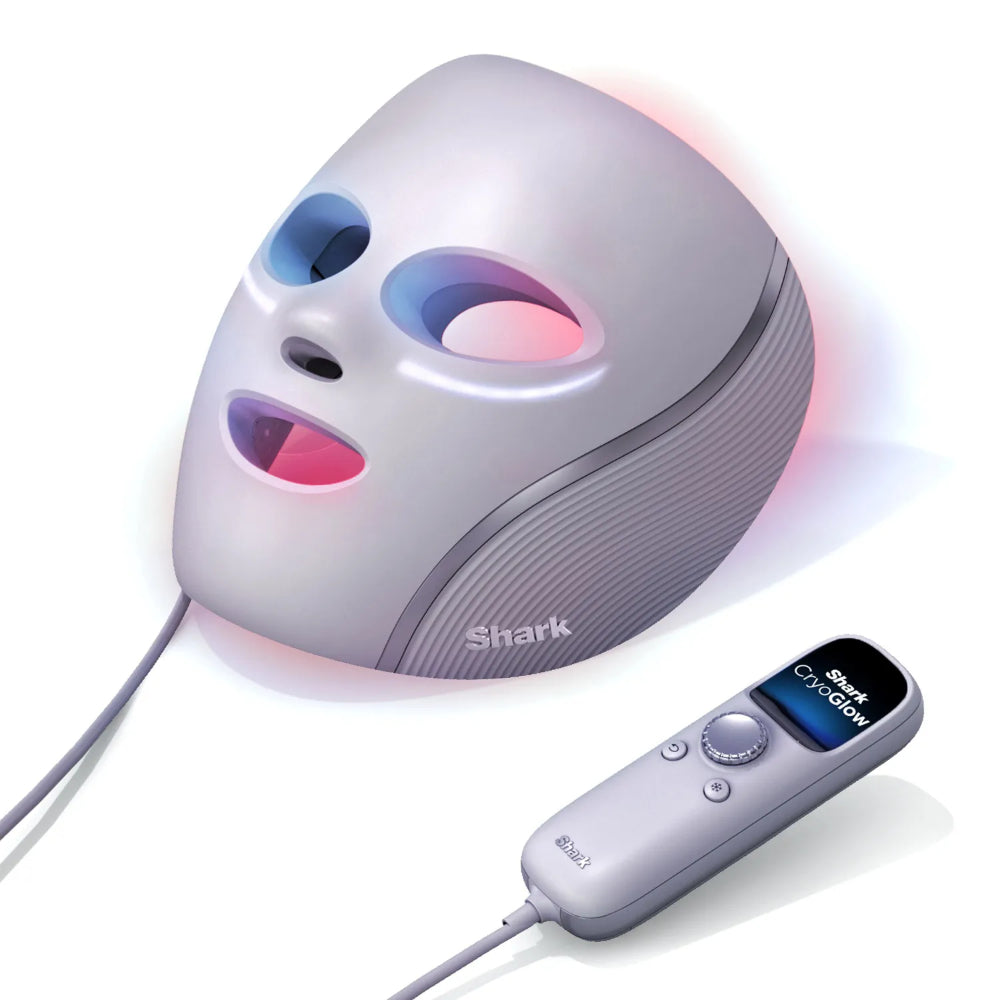 Máscara facial CryoGlow Shark con luz iQLED roja, azul e infrarroja y enfriamiento para el área debajo de los ojos