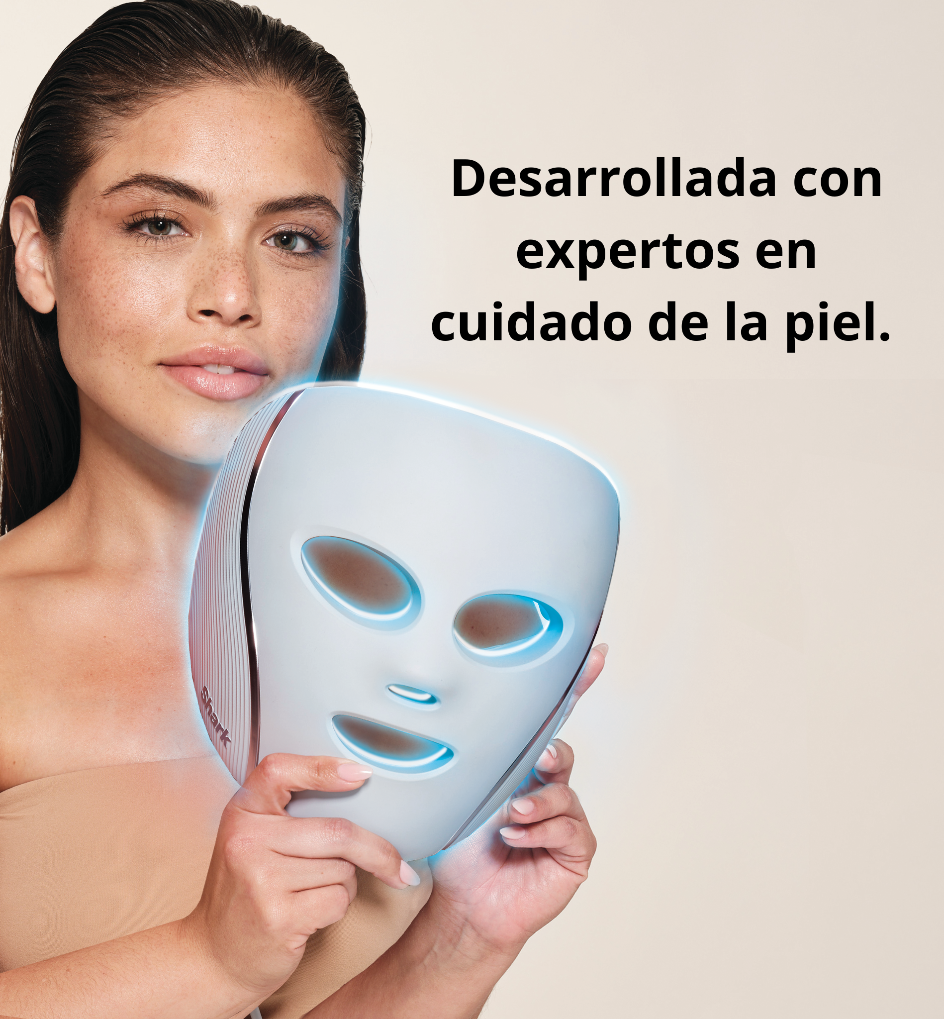 Máscara facial CryoGlow Shark con luz iQLED roja, azul e infrarroja y enfriamiento para el área debajo de los ojos