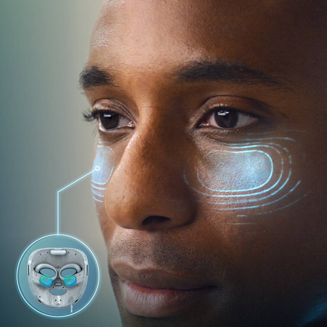 Máscara facial CryoGlow Shark con luz iQLED roja, azul e infrarroja y enfriamiento para el área debajo de los ojos