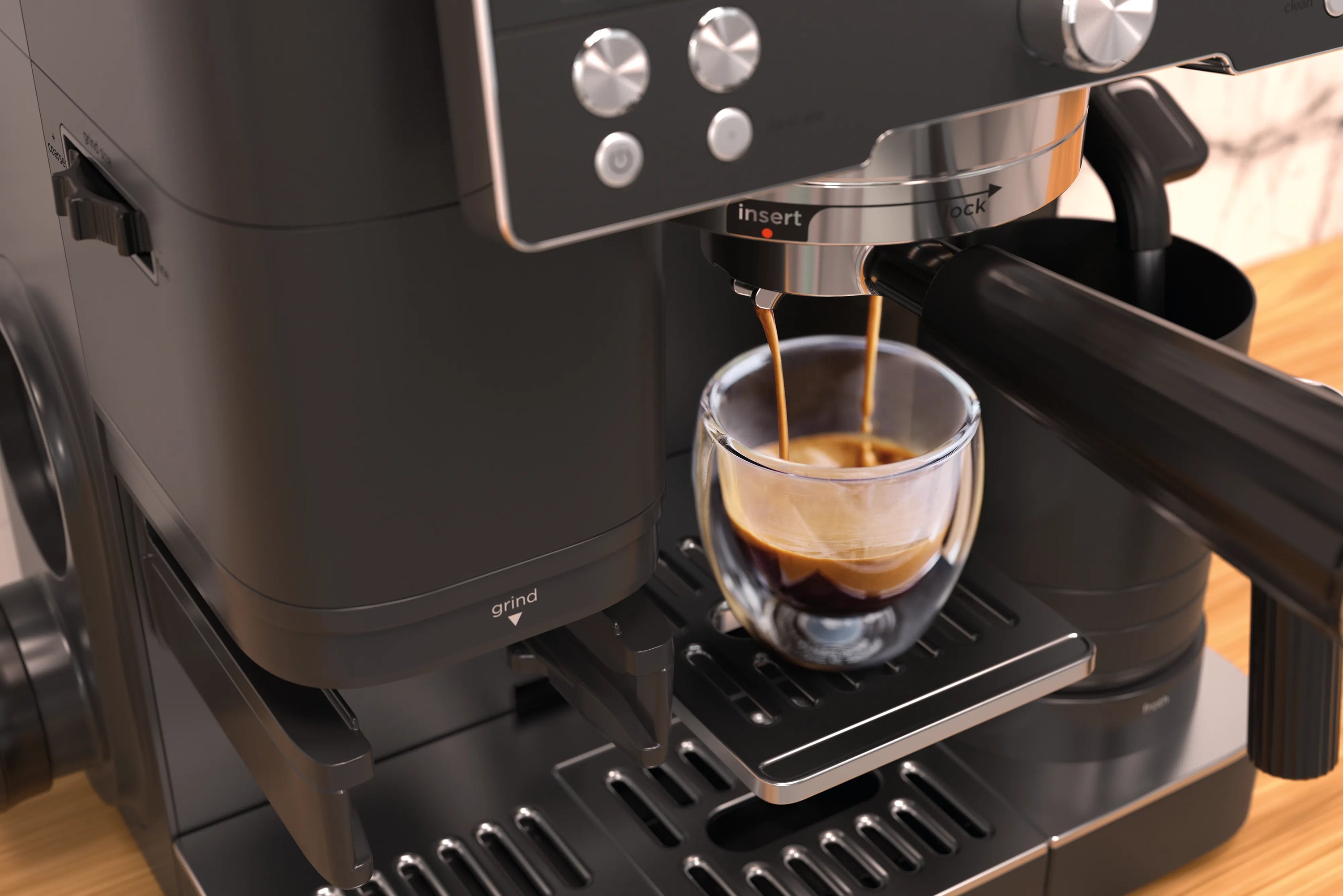 Cafetera Ninja Luxe Café ES601 con molinillo integrado moliendo café recién molido en casa
