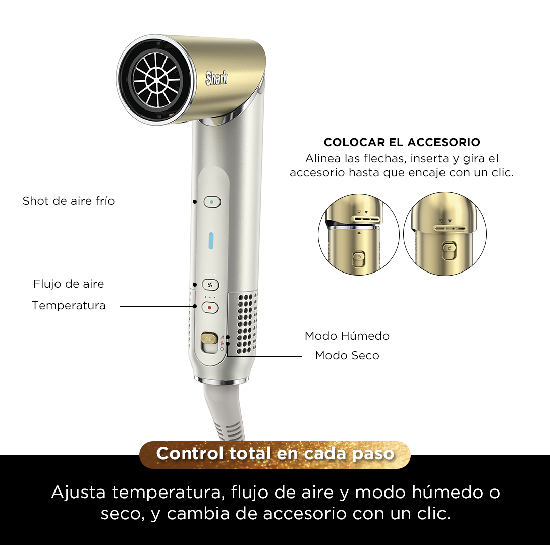 Multiestilizador Shark Glam FlexStyle HD6051S 5 En 1 Secador Rizador Alisador