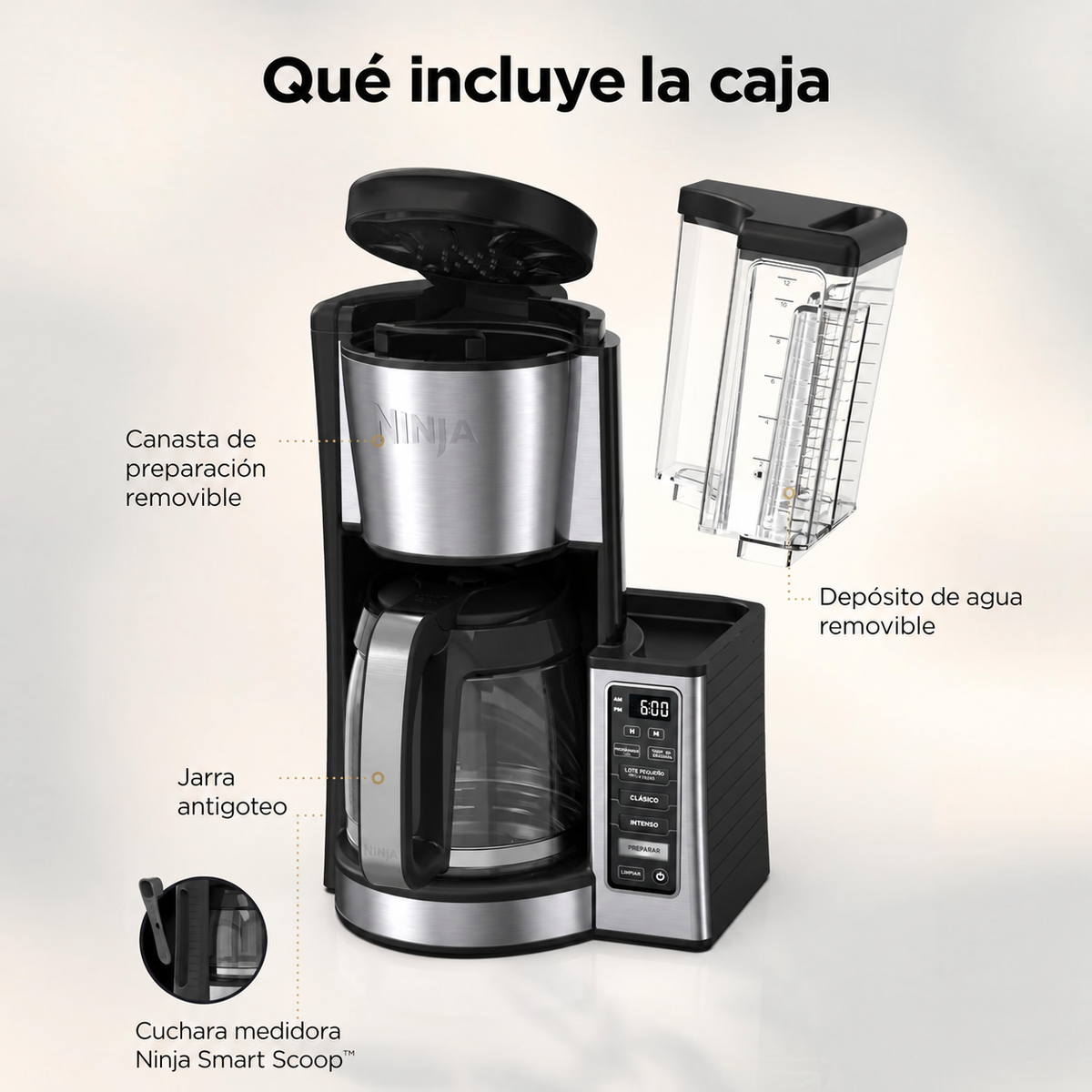 Cafetera Programable Ninja 12 tazas con depósito extraíble de agua CE250
