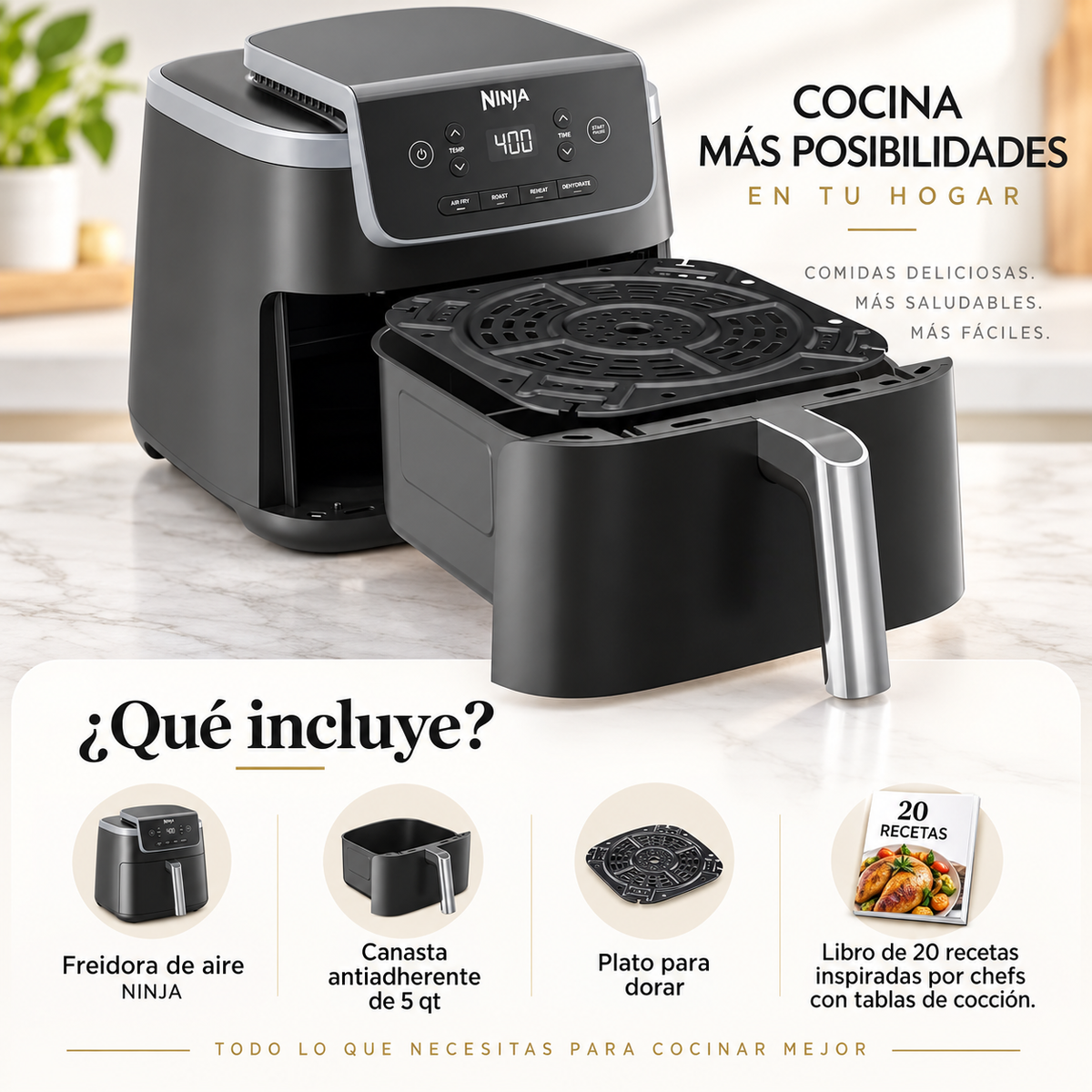 Freidora de Aire Ninja® 4.7 Litros AF141LAA Negra