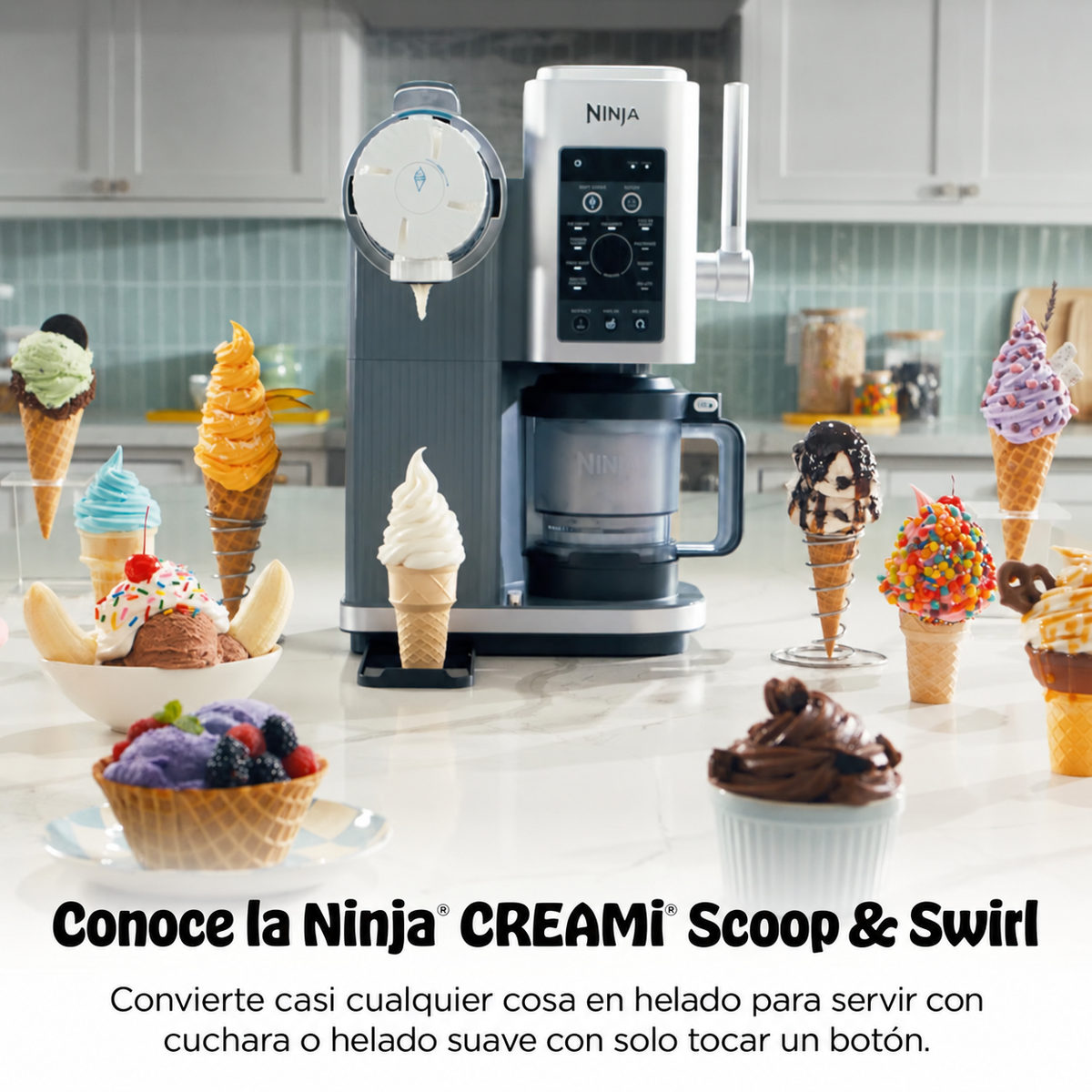 Máquina de helado Ninja Swirl by Creami | 6 Programas para Servir en Swirl Estilo Heladería | Incluye 2 Contenedores