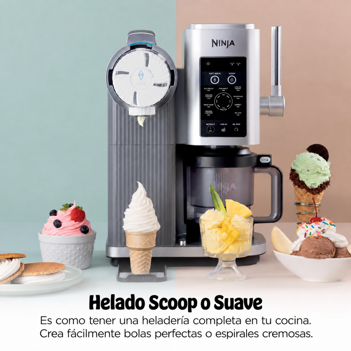 Máquina de helado Ninja Swirl by Creami | 6 Programas para Servir en Swirl Estilo Heladería | Incluye 2 Contenedores