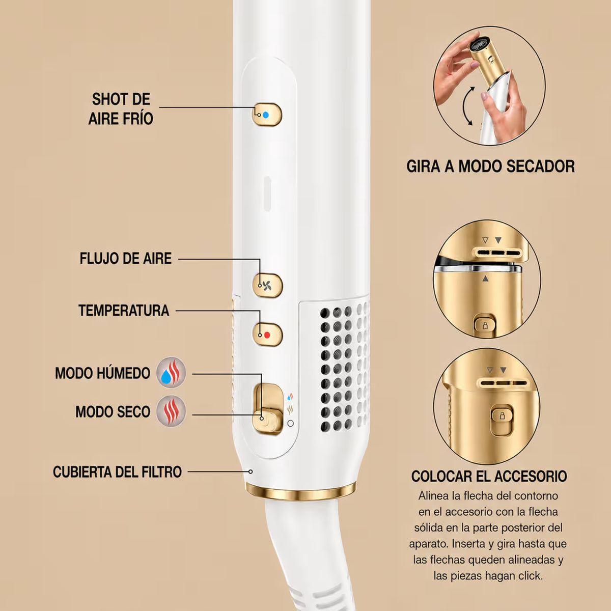 Multiestilizador Shark Glam FlexStyle HD6052S con Difusor 5 En 1 Antifrizz