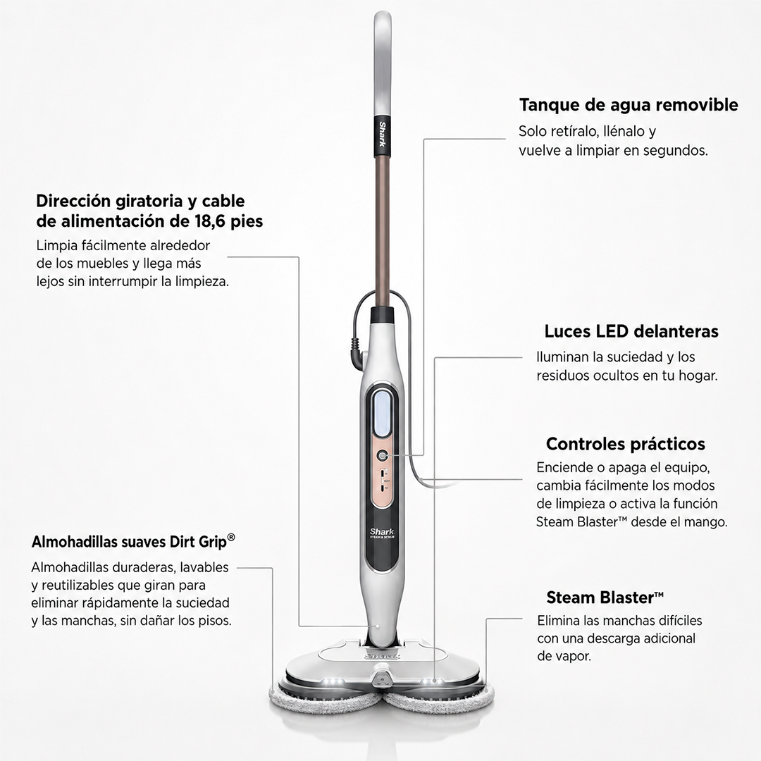 Trapeador a Vapor Shark S8201 Pisos Duros con Steam Blaster