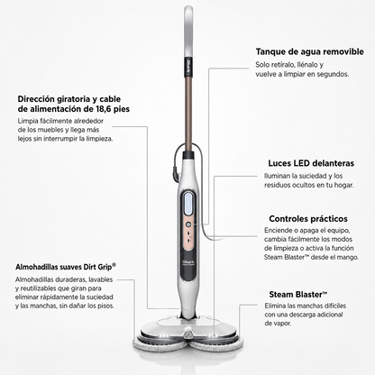 Trapeador a Vapor Shark S8201 Pisos Duros con Steam Blaster