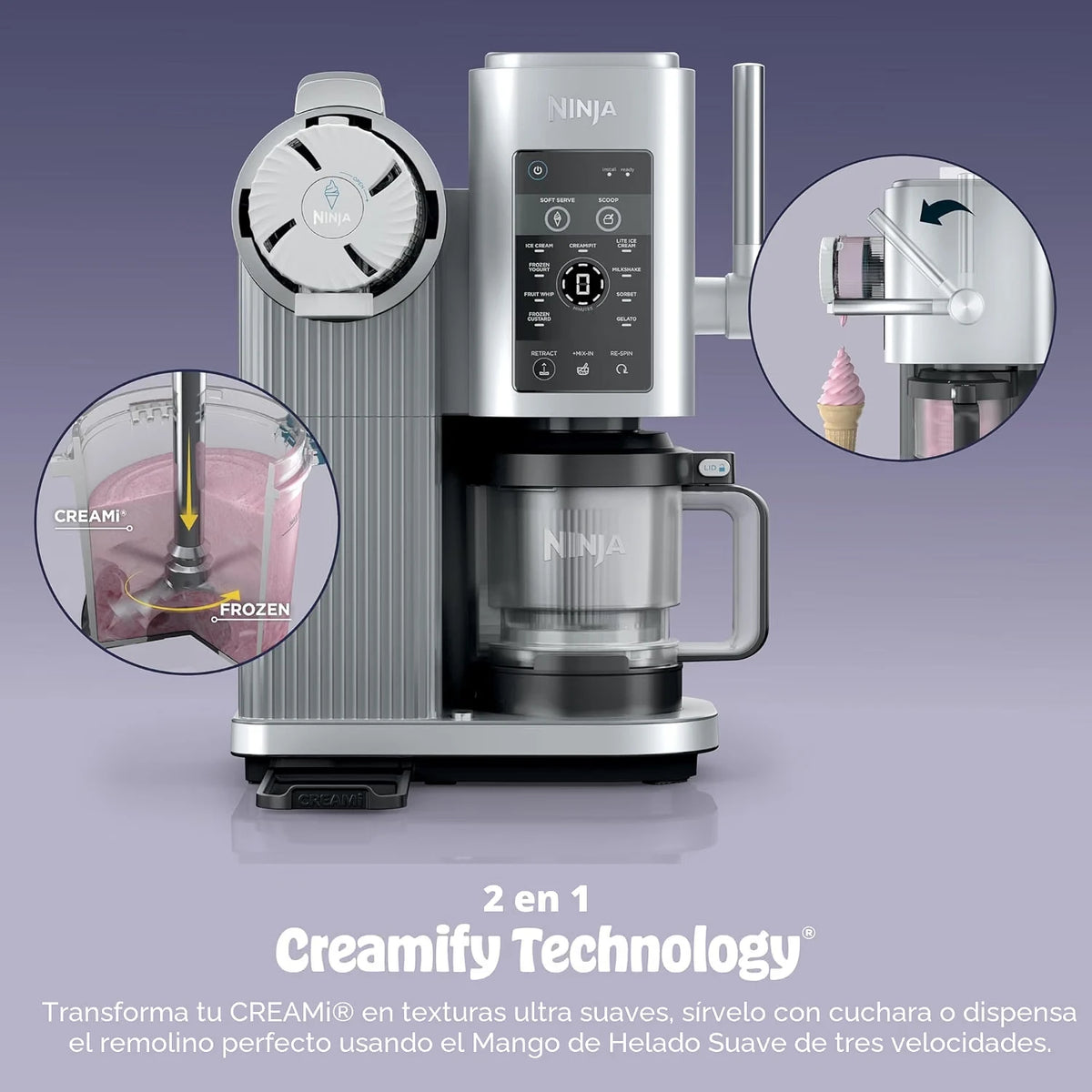 Máquina de helado Ninja Swirl by Creami | 6 Programas para Servir en Swirl Estilo Heladería | Incluye 2 Contenedores