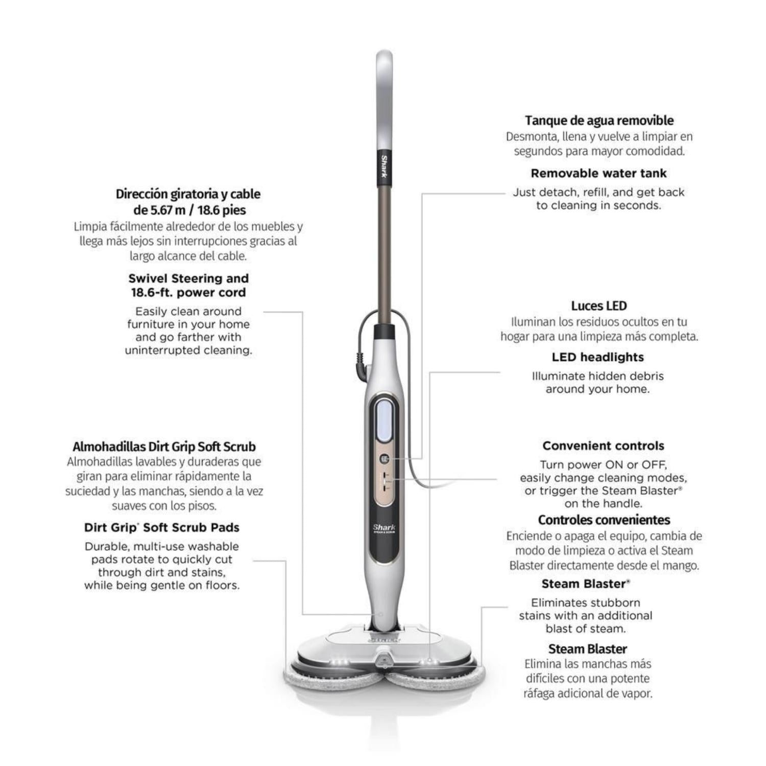Trapeador a Vapor Shark S8201 Pisos Duros con Steam Blaster